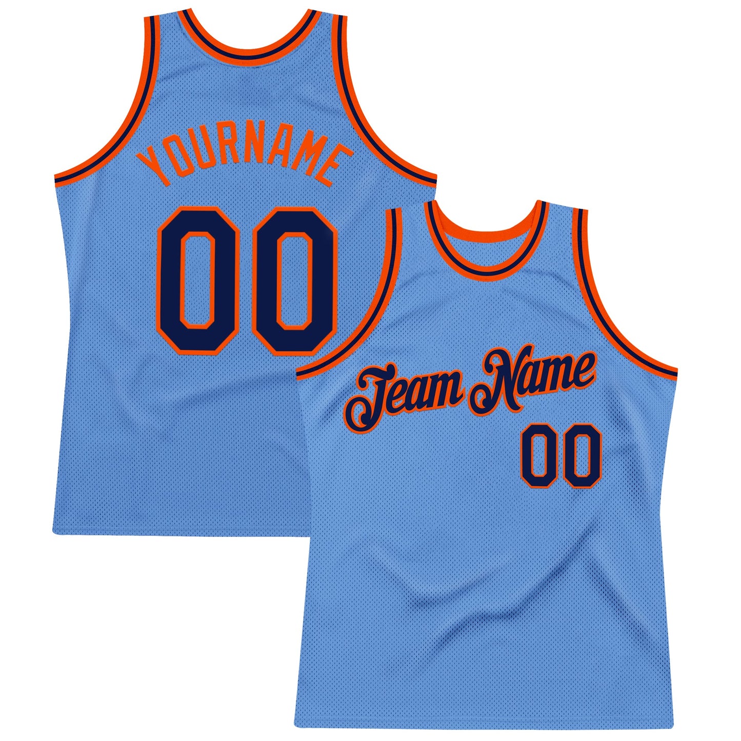 Custom Light Blue Navy-Orange Authentic Throwback Basketball Jersey - Main View
