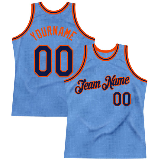 Custom Light Blue Navy-Orange Authentic Throwback Basketball Jersey - Main View