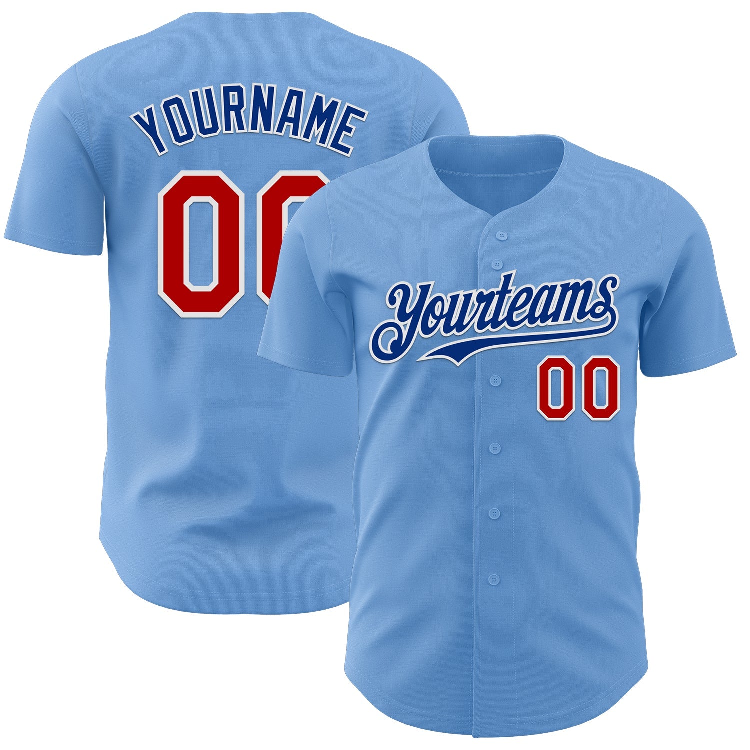 Custom Light Blue Red White-Royal Authentic Baseball Jersey - Main View