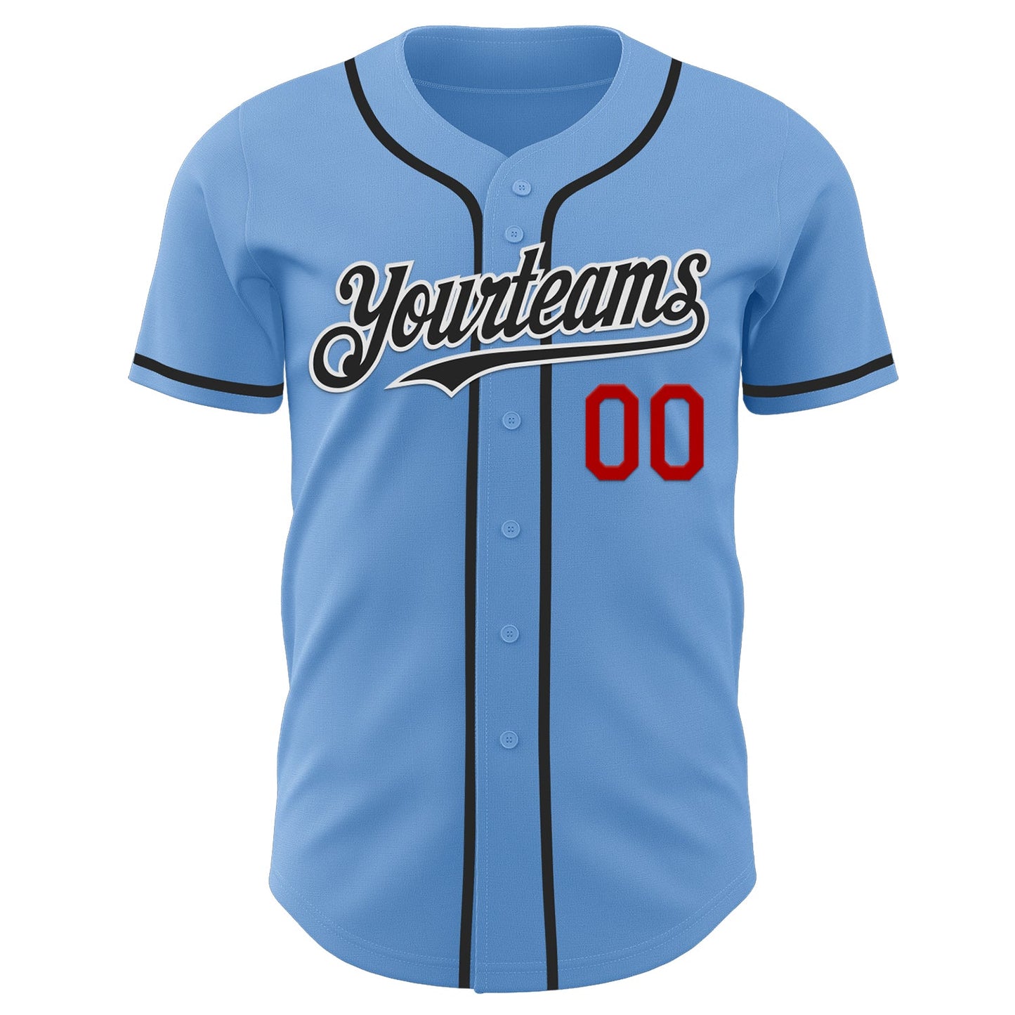 Custom Light Blue Black White-Red Authentic Baseball Jersey view 2