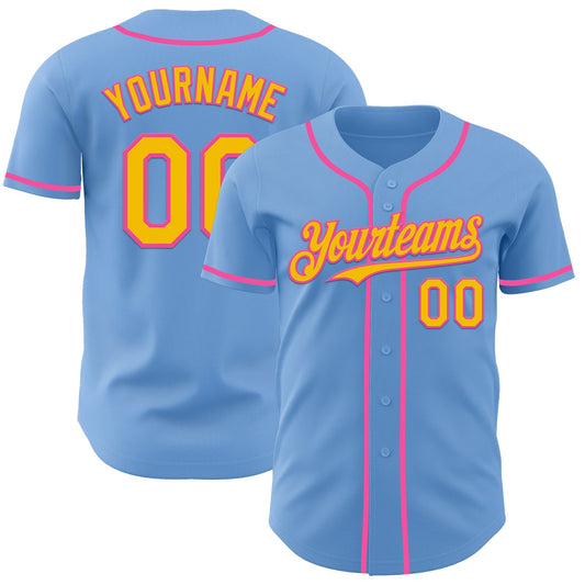 Custom Light Blue Yellow-Pink Authentic Baseball Jersey - Main View