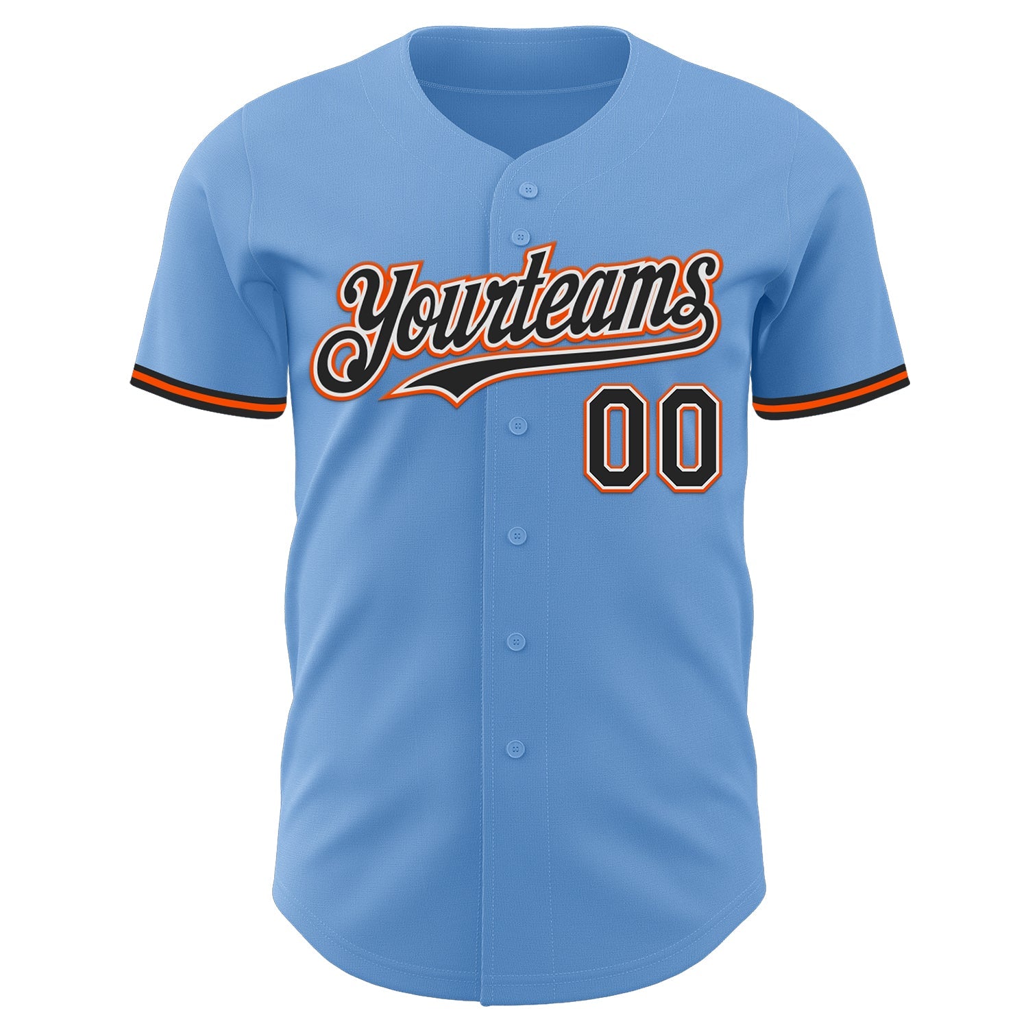 Custom Light Blue Black White-Orange Authentic Baseball Jersey view 2