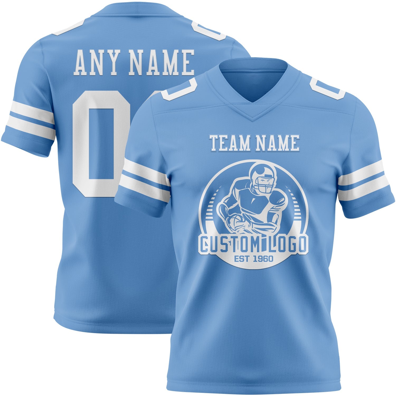 Custom Light Blue White Authentic Football Jersey view 2