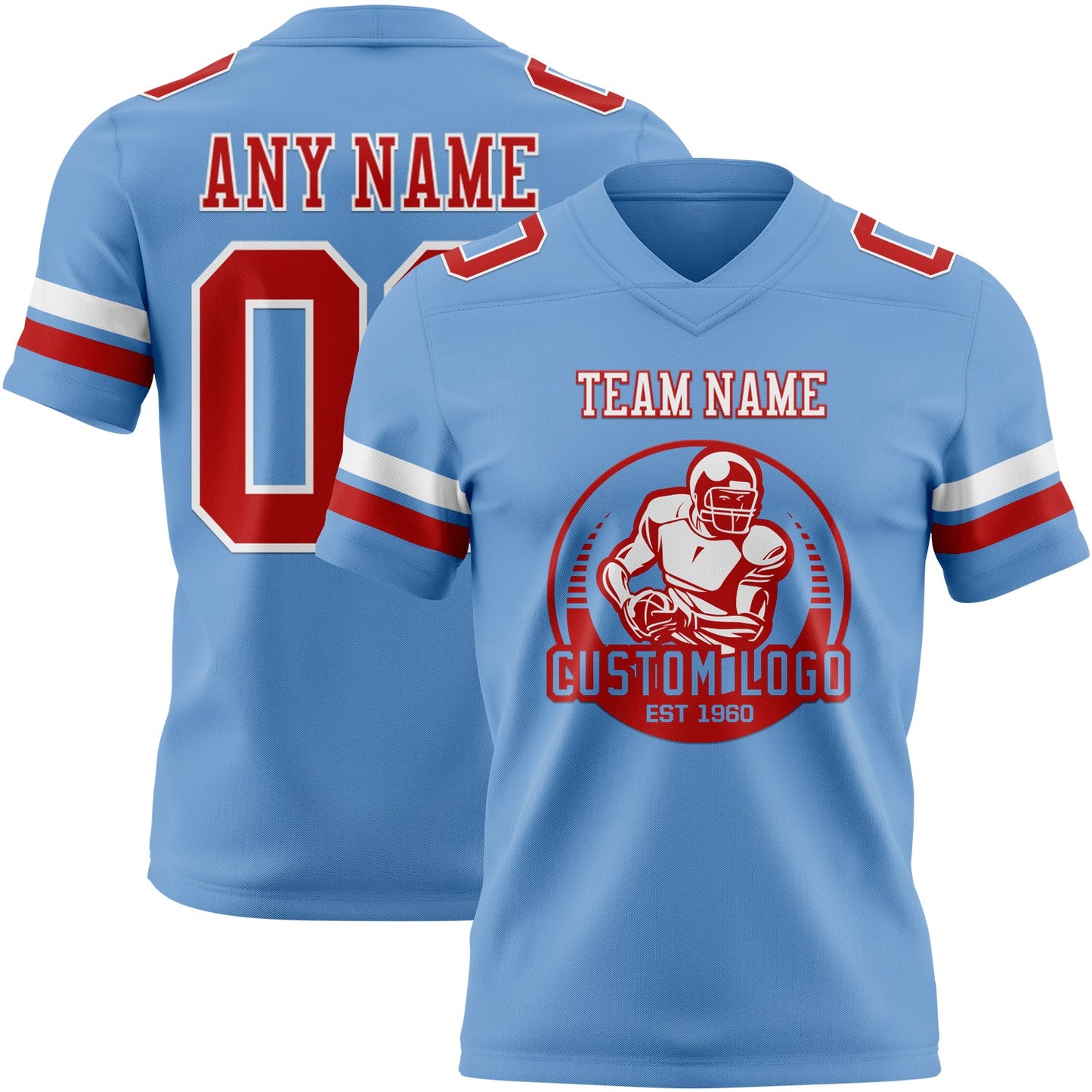 Custom Light Blue Red-White Authentic Football Jersey view 2