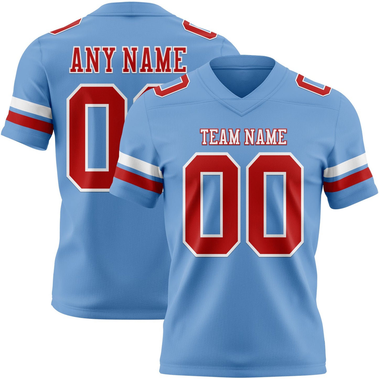 Custom Light Blue Red-White Authentic Football Jersey - Main View