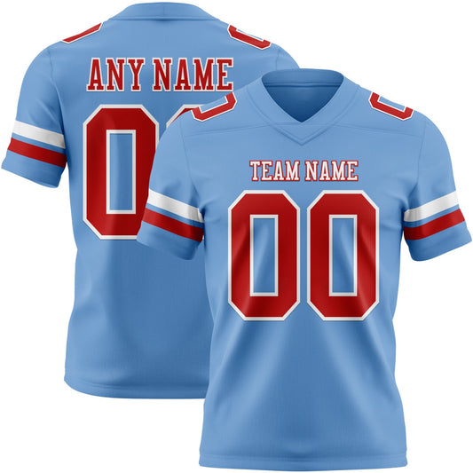 Custom Light Blue Red-White Authentic Football Jersey - Main View