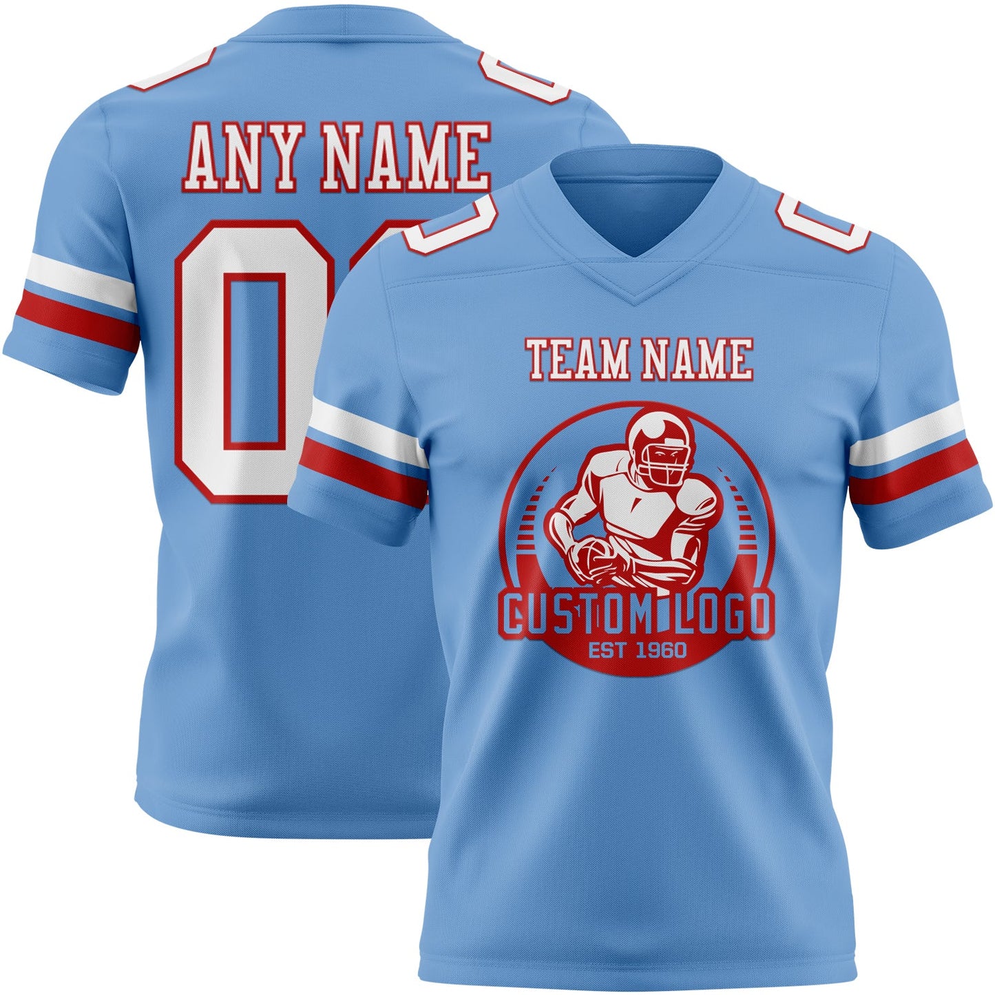 Custom Light Blue White-Red Authentic Football Jersey view 2