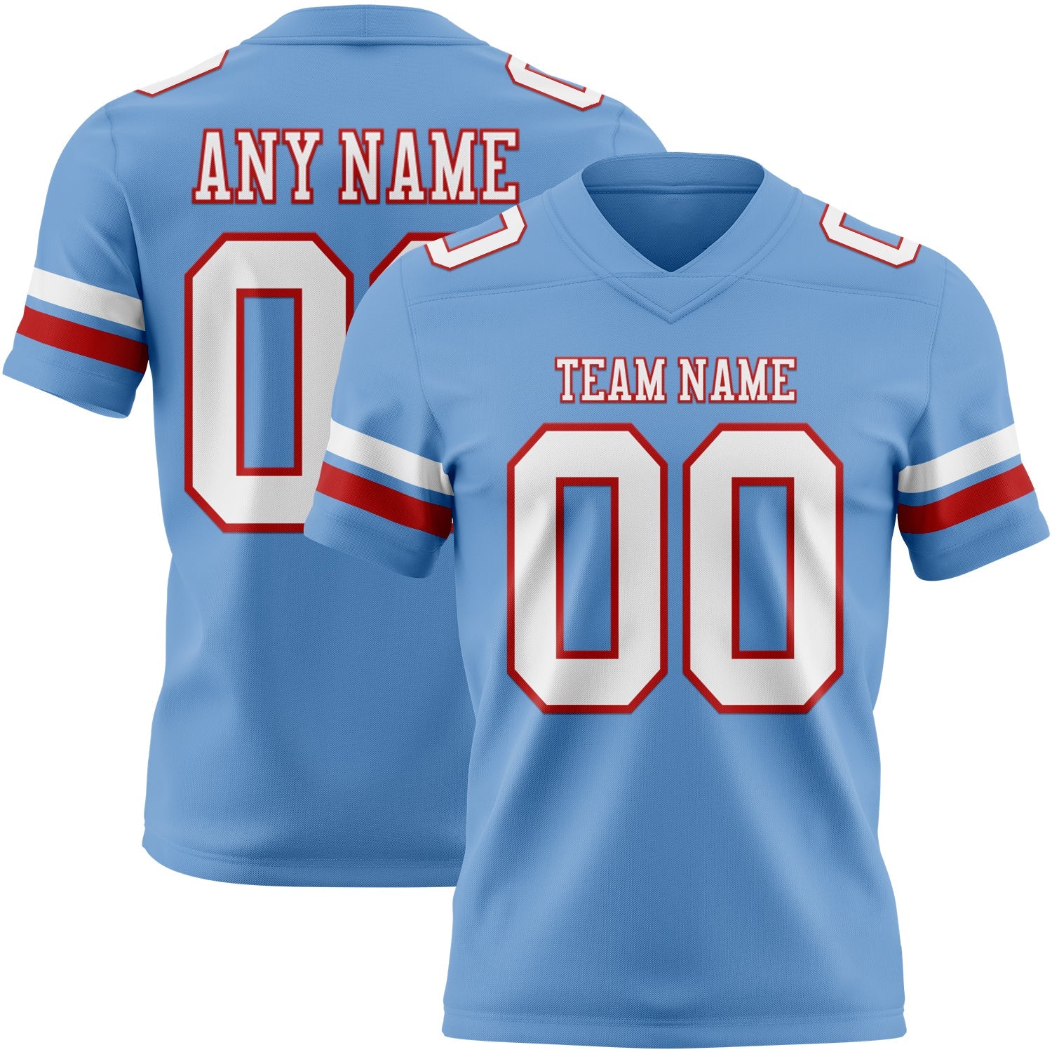 Custom Light Blue White-Red Authentic Football Jersey - Main View