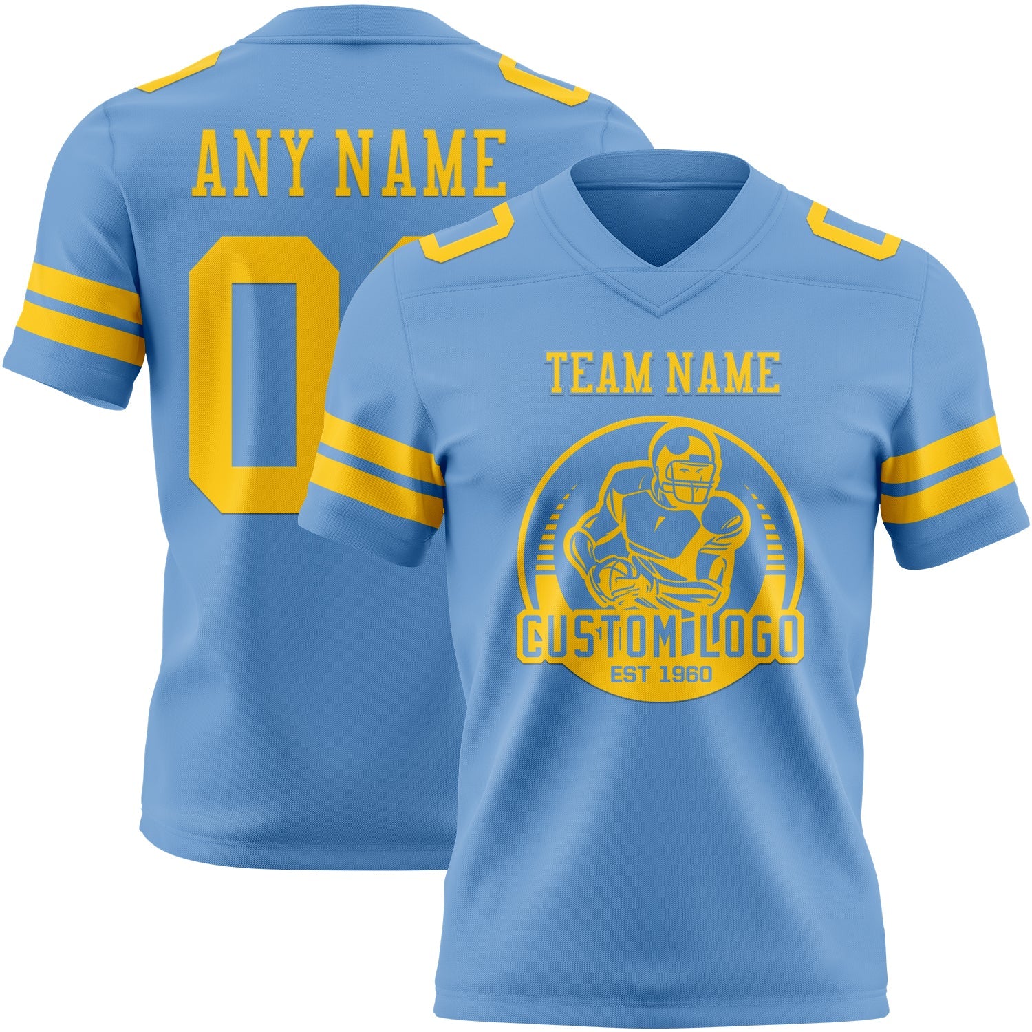 Custom Light Blue Yellow Authentic Football Jersey view 2
