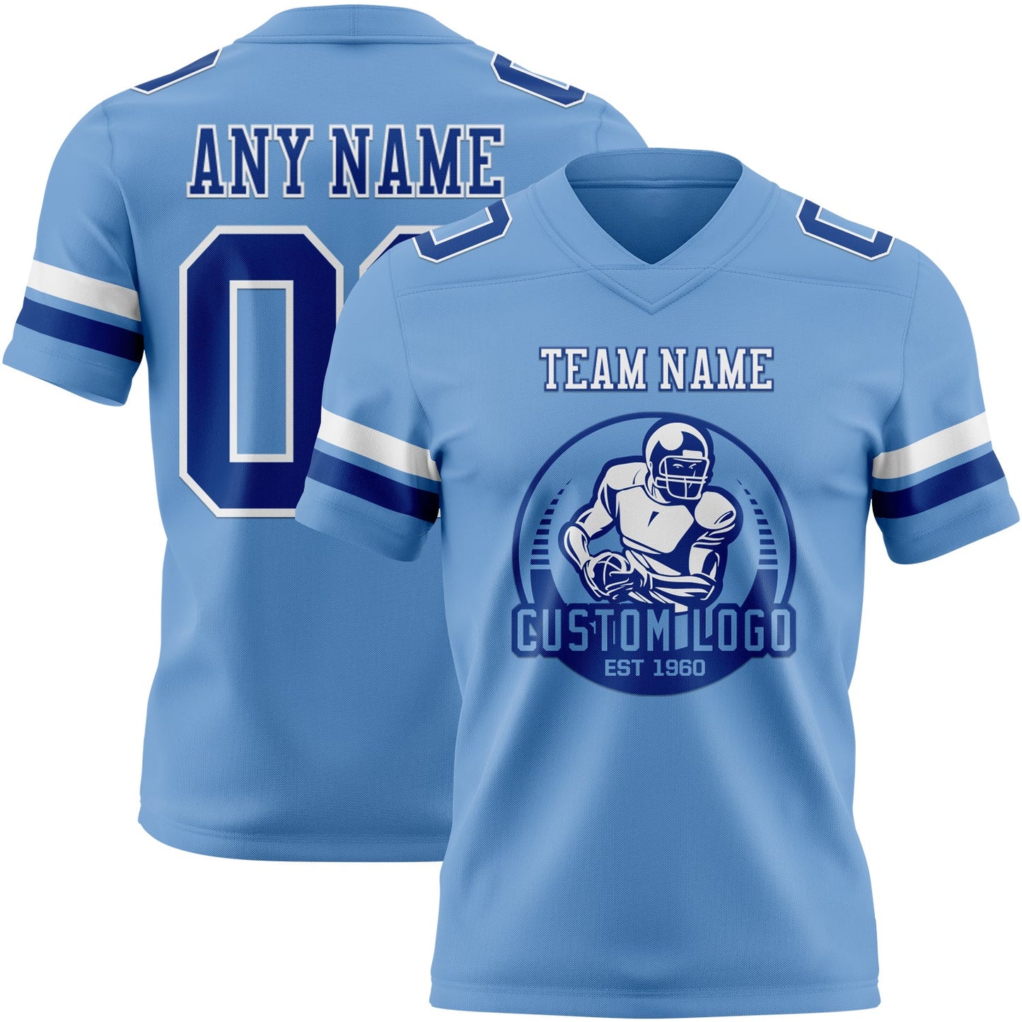 Custom Light Blue Royal-White Authentic Football Jersey view 2