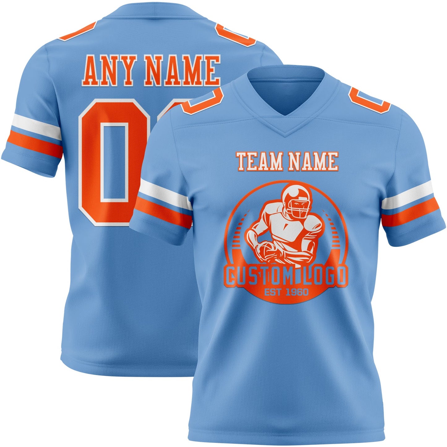 Custom Light Blue Orange-White Authentic Football Jersey view 2