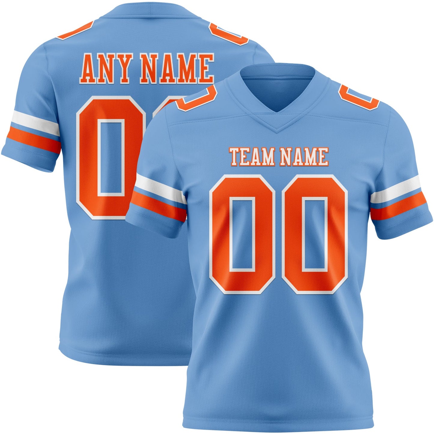 Custom Light Blue Orange-White Authentic Football Jersey - Main View