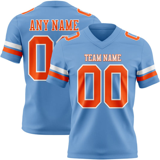 Custom Light Blue Orange-White Authentic Football Jersey - Main View