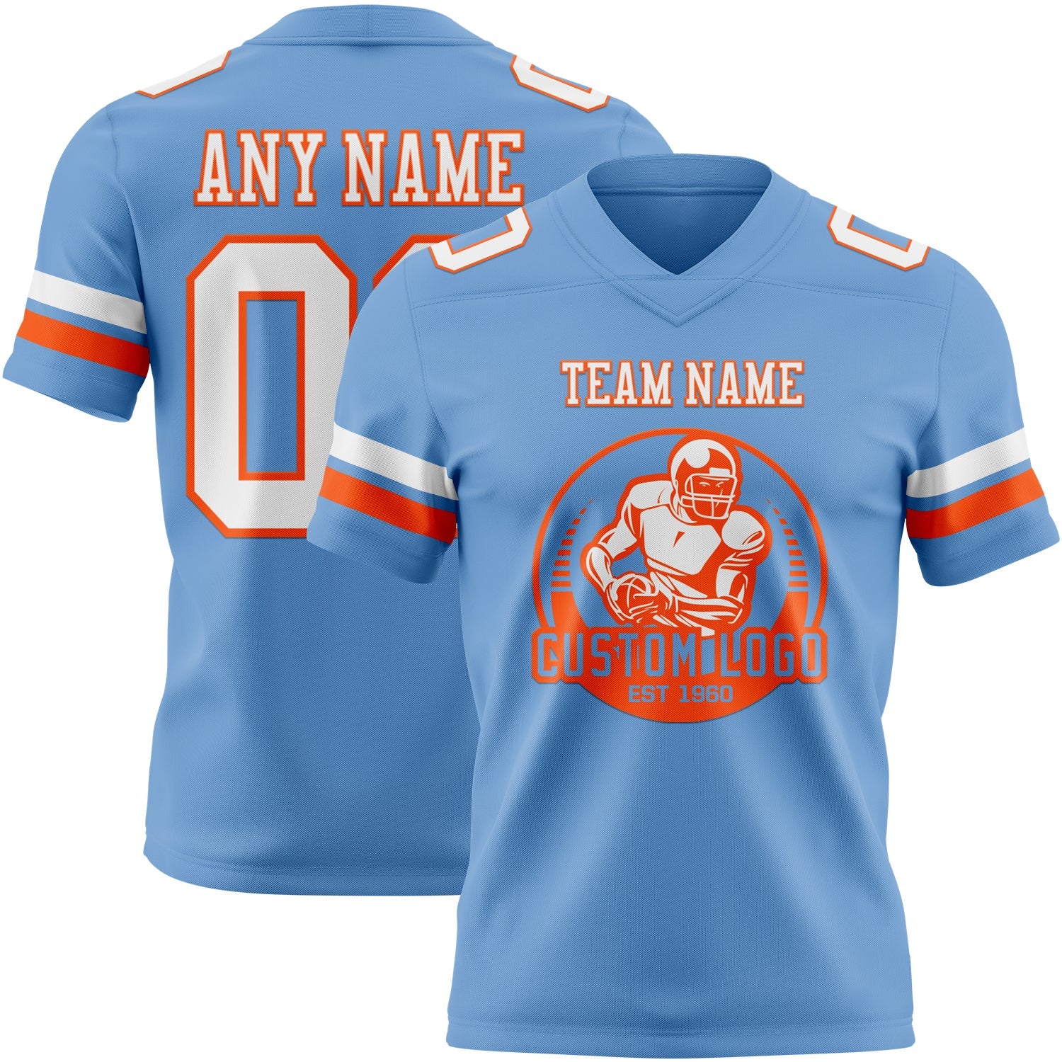Custom Light Blue White-Orange Authentic Football Jersey view 2