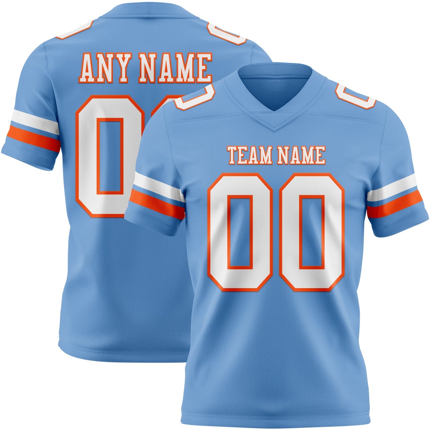 Custom Light Blue White-Orange Authentic Football Jersey - Main View