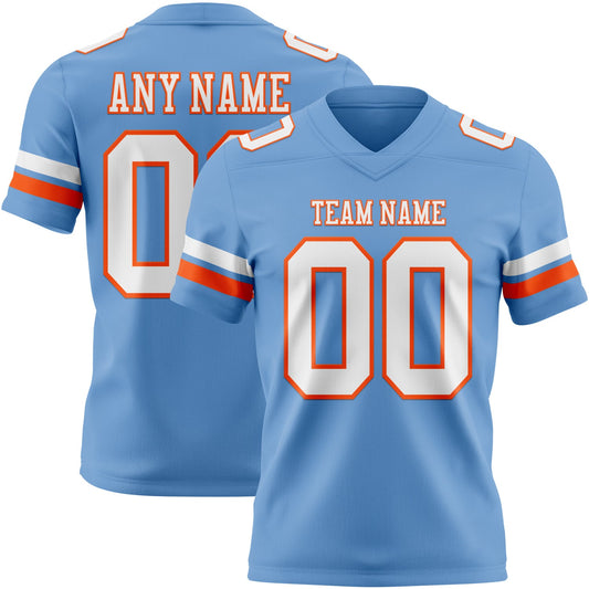 Custom Light Blue White-Orange Authentic Football Jersey - Main View