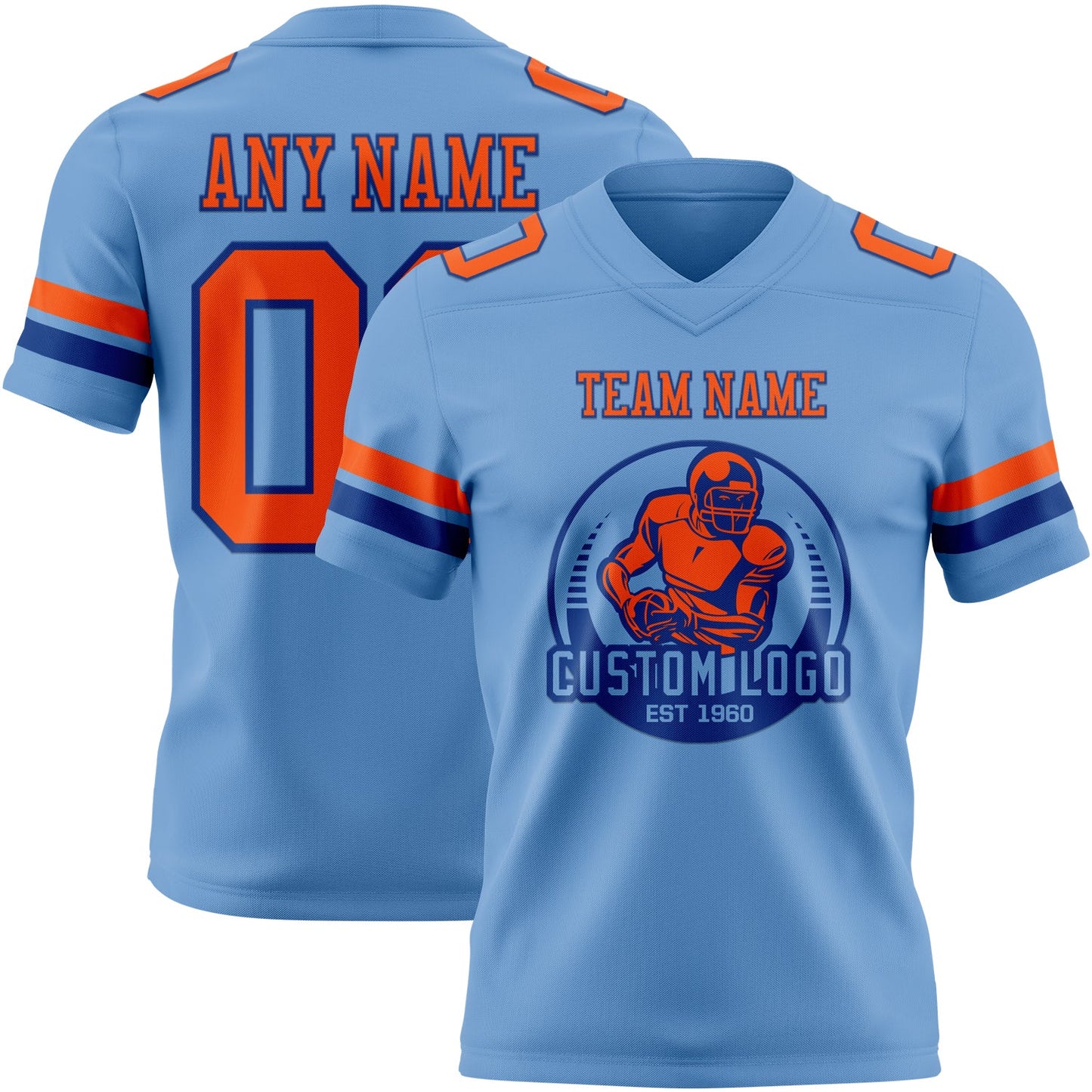 Custom Light Blue Orange-Royal Authentic Football Jersey view 2