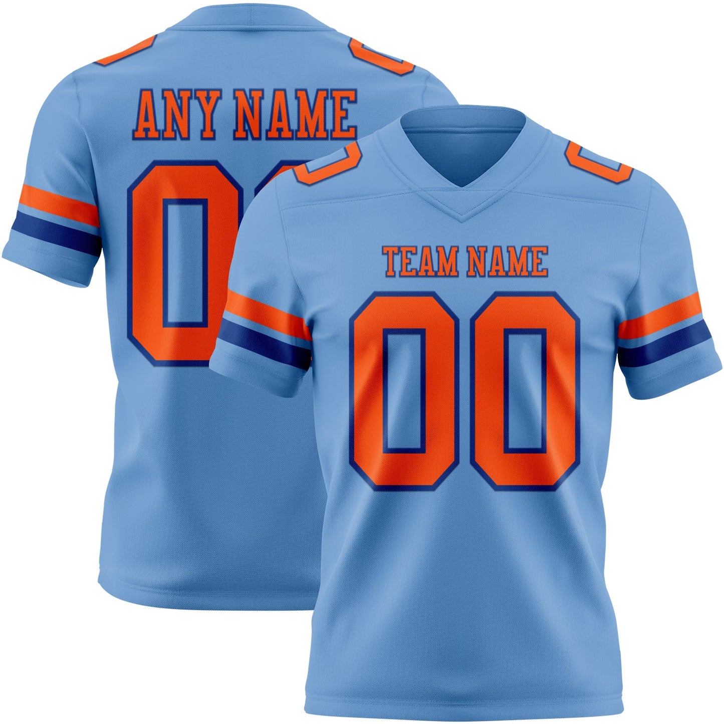 Custom Light Blue Orange-Royal Authentic Football Jersey - Main View
