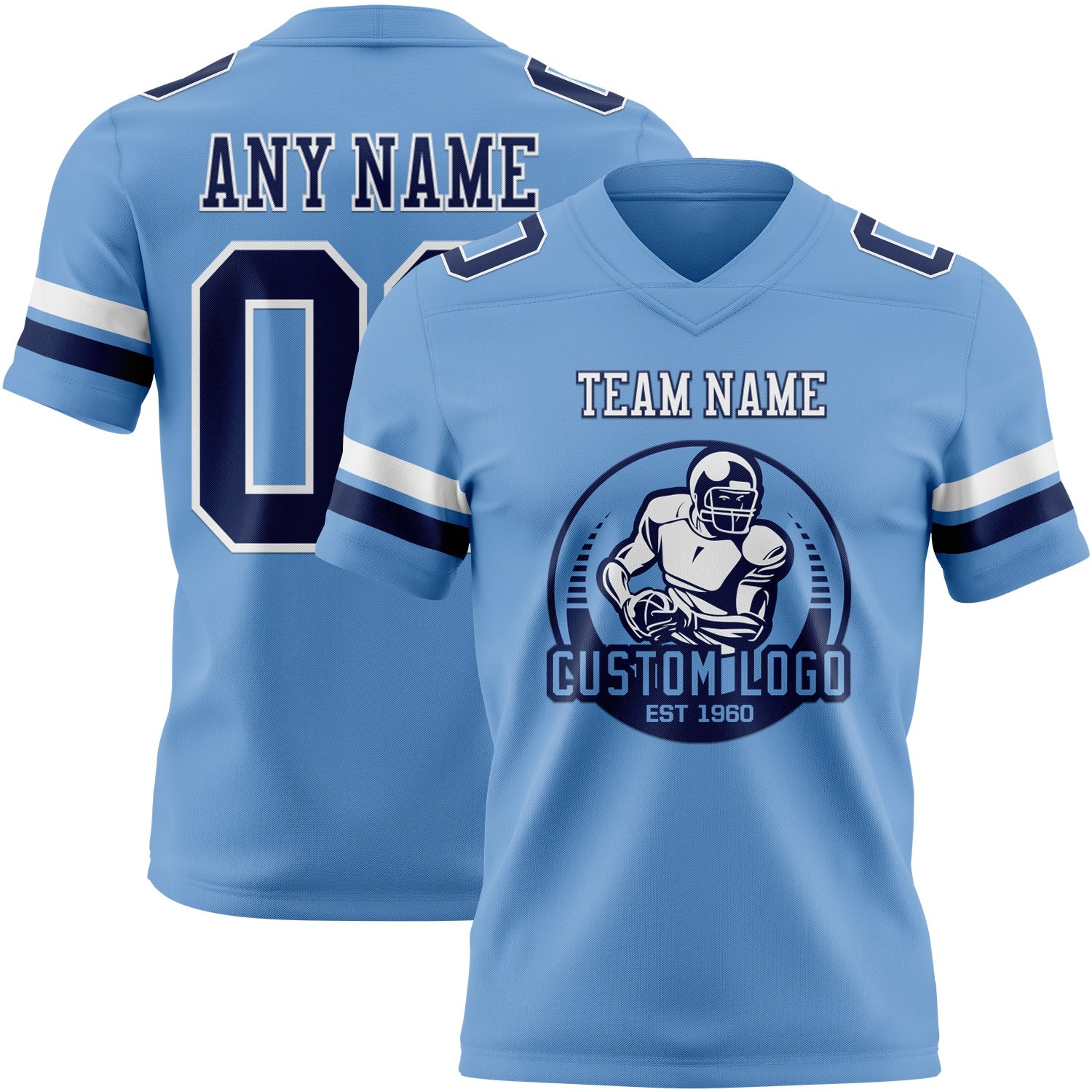 Custom Light Blue Navy-White Authentic Football Jersey view 2