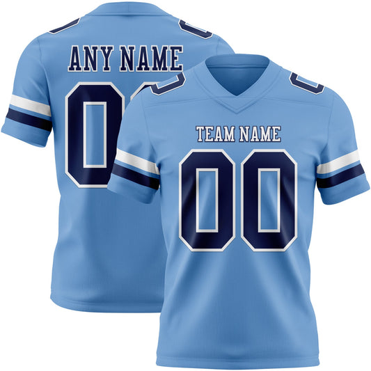 Custom Light Blue Navy-White Authentic Football Jersey - Main View