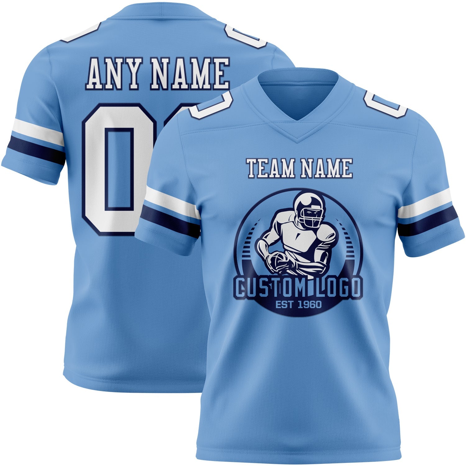 Custom Light Blue White-Navy Authentic Football Jersey view 2