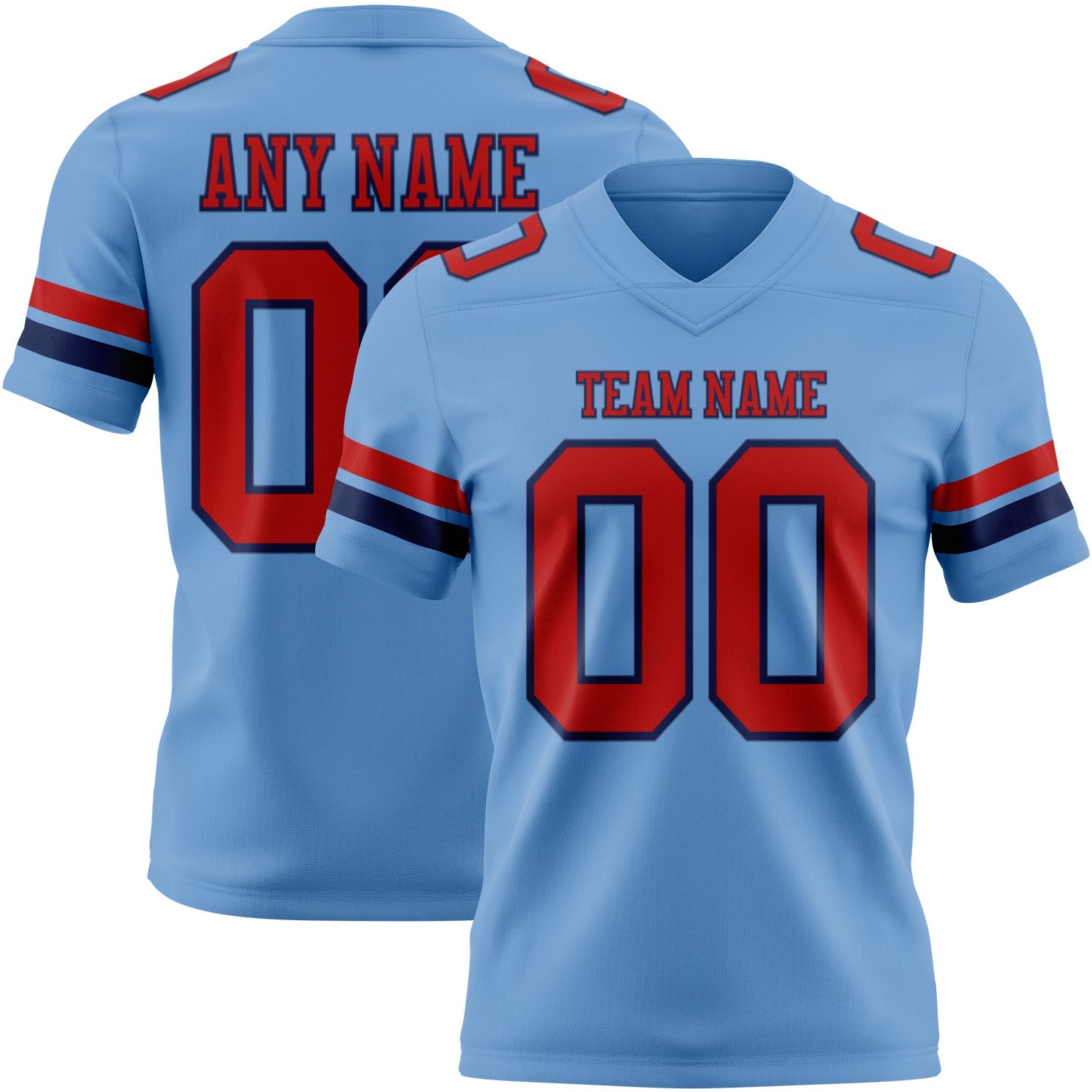 Custom Light Blue Red-Navy Authentic Football Jersey - Main View
