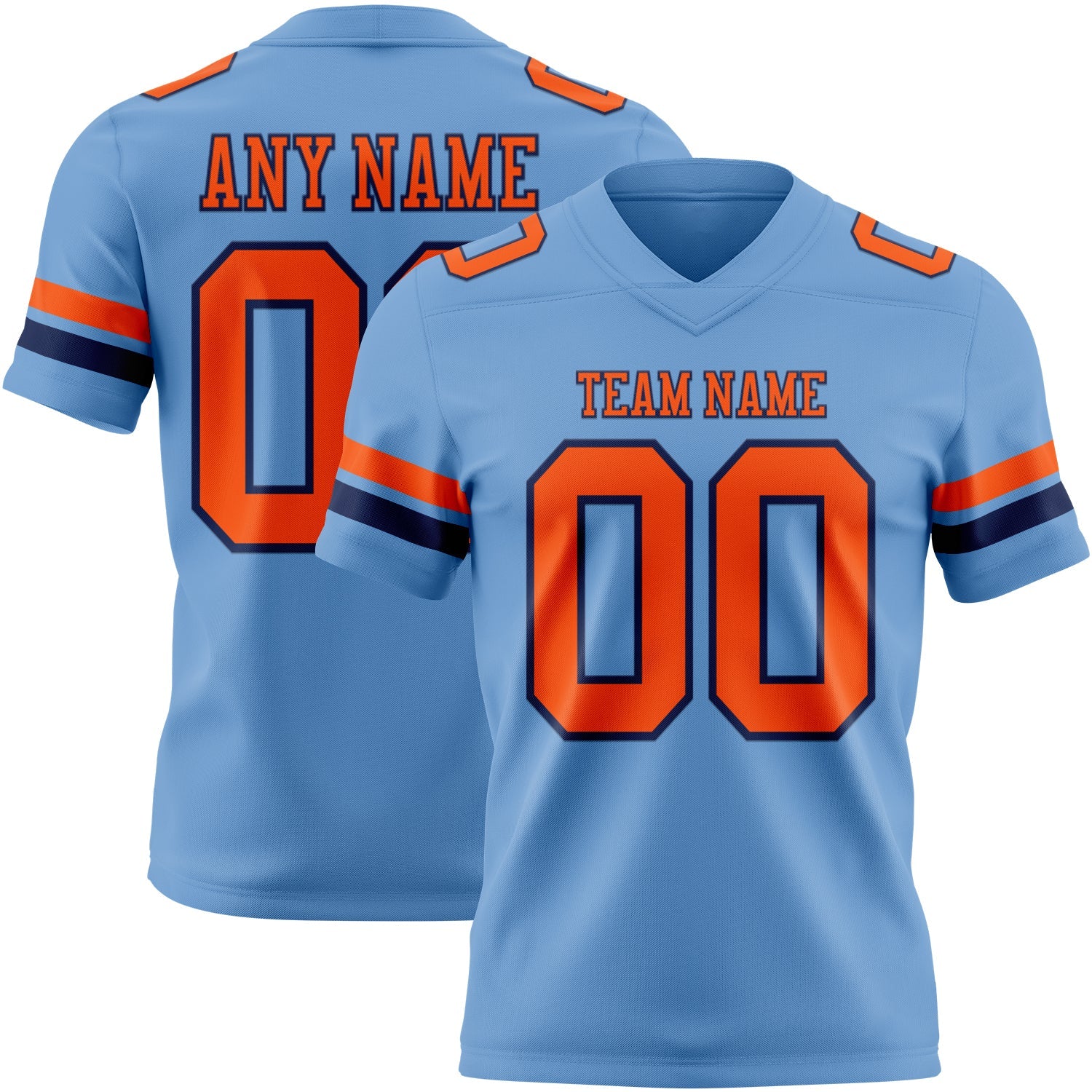 Custom Light Blue Orange-Navy Authentic Football Jersey - Main View