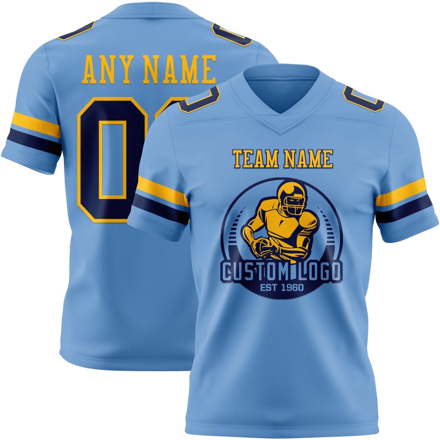 Custom Light Blue Navy-Gold Authentic Football Jersey view 2