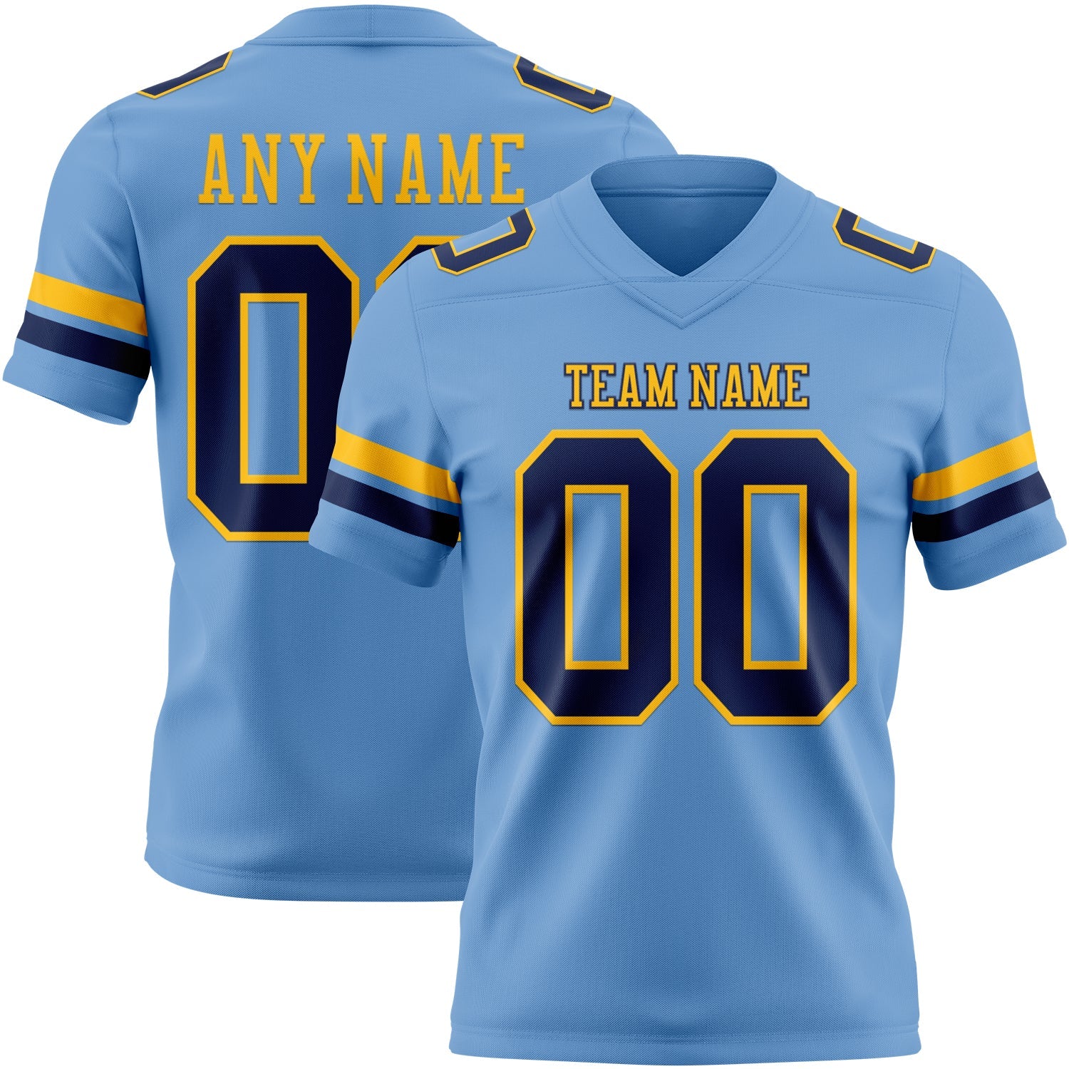 Custom Light Blue Navy-Gold Authentic Football Jersey - Main View