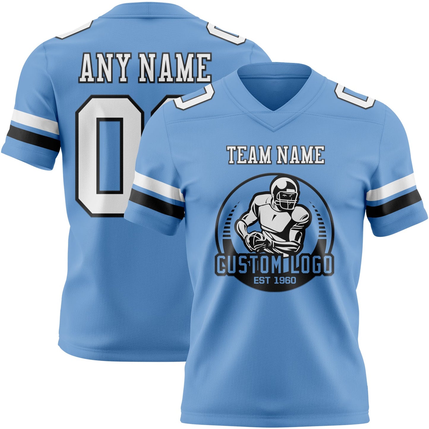 Custom Light Blue White-Black Authentic Football Jersey view 2