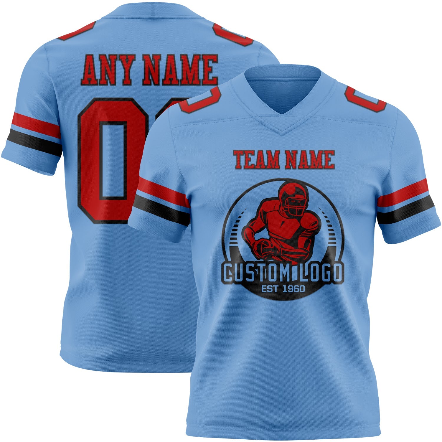Custom Light Blue Red-Black Authentic Football Jersey view 2