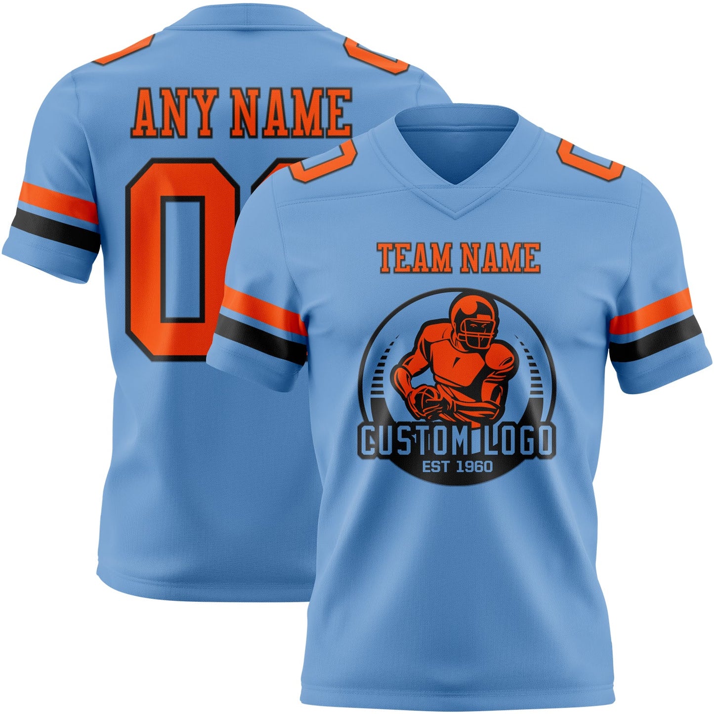 Custom Light Blue Orange-Black Authentic Football Jersey view 2