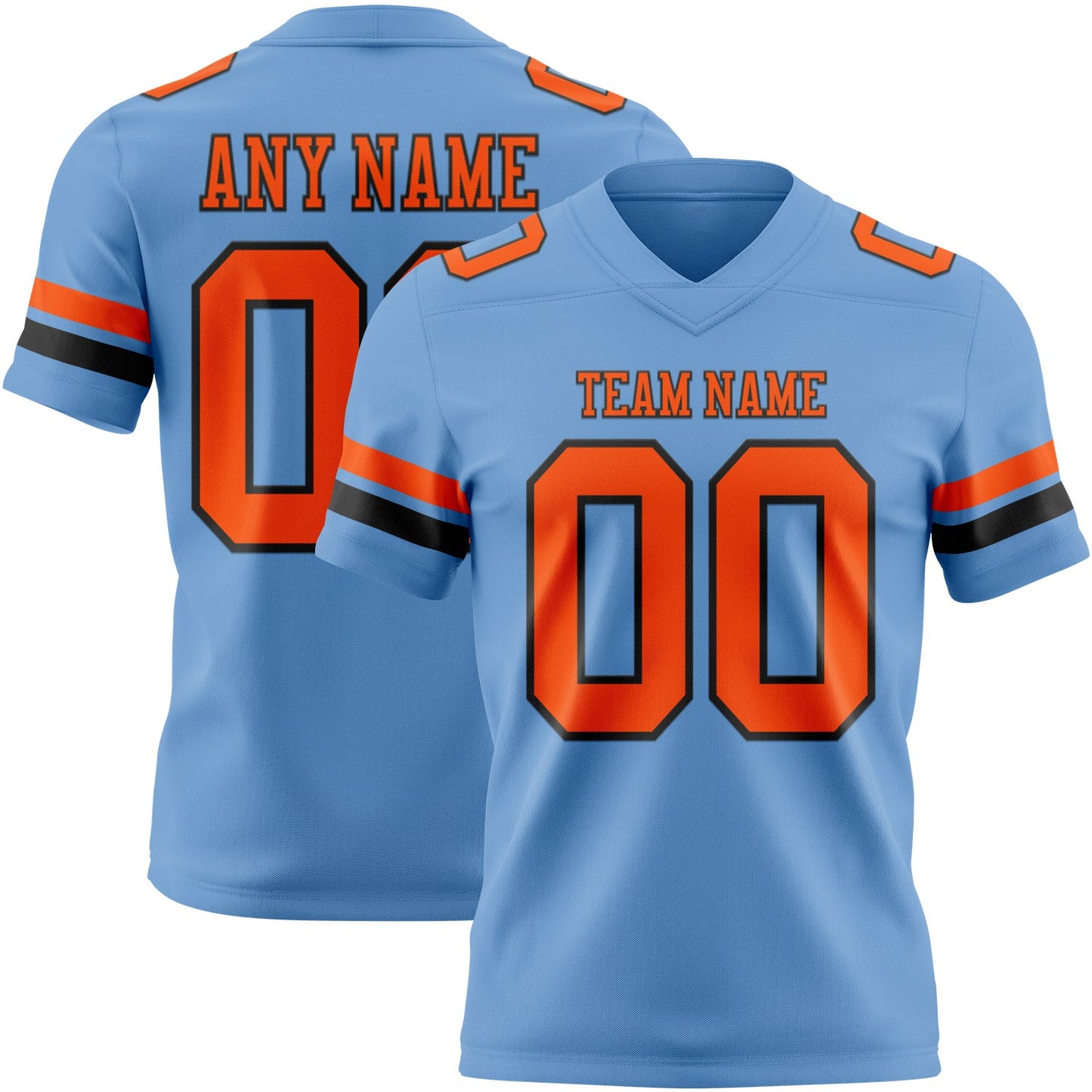 Custom Light Blue Orange-Black Authentic Football Jersey - Main View