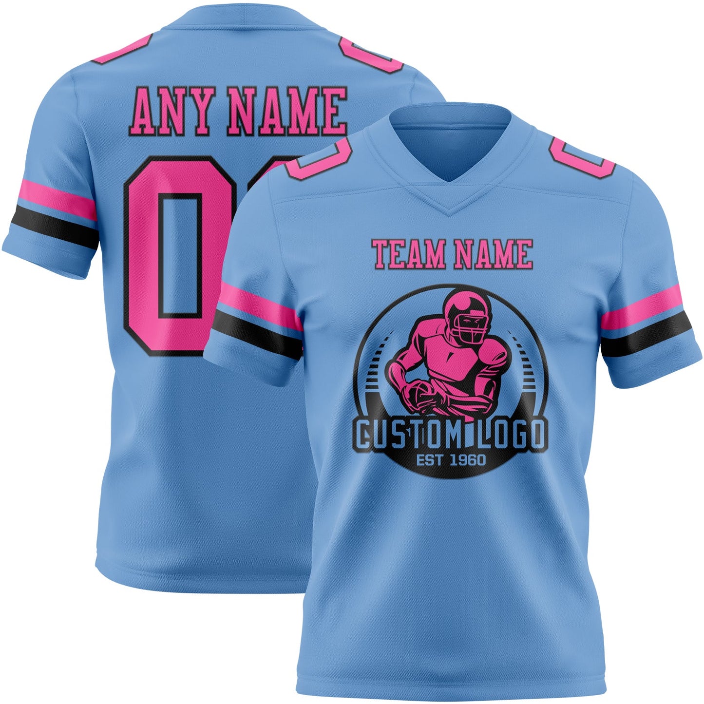 Custom Light Blue Pink-Black Authentic Football Jersey view 2