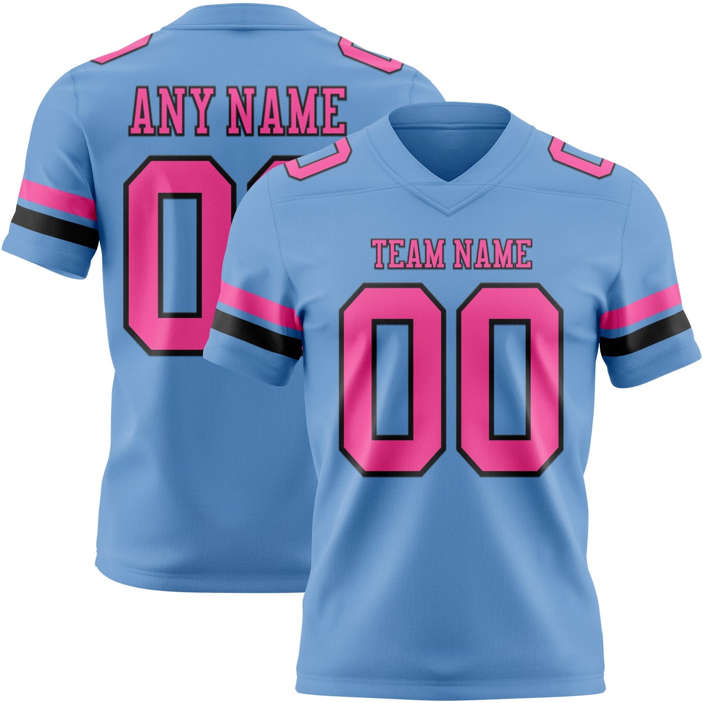 Custom Light Blue Pink-Black Authentic Football Jersey - Main View