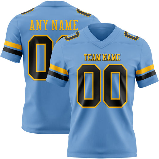 Custom Light Blue Black-Gold Authentic Football Jersey - Main View