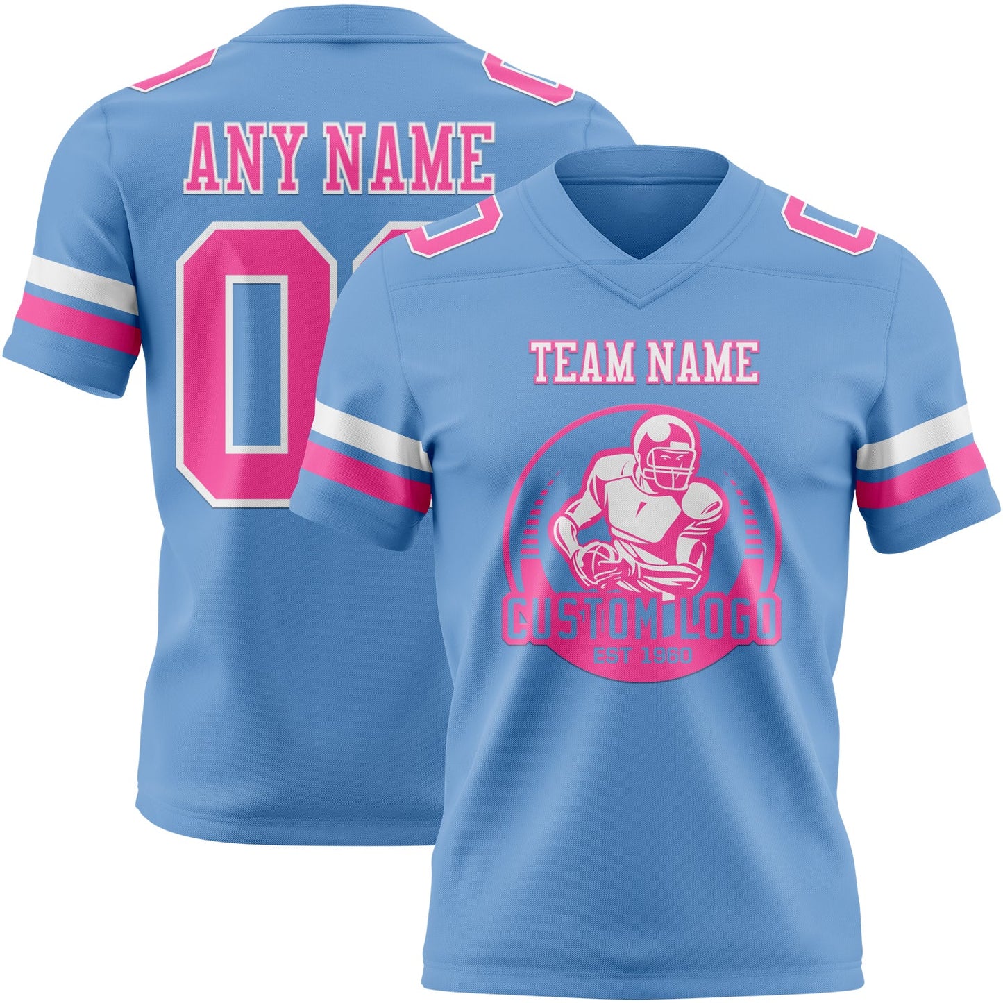 Custom Light Blue Pink-White Authentic Football Jersey view 2