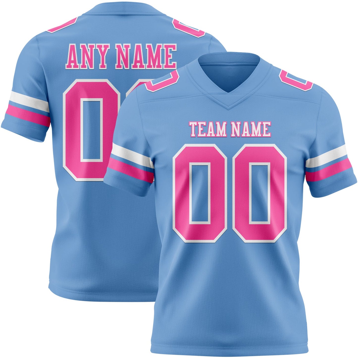 Custom Light Blue Pink-White Authentic Football Jersey - Main View