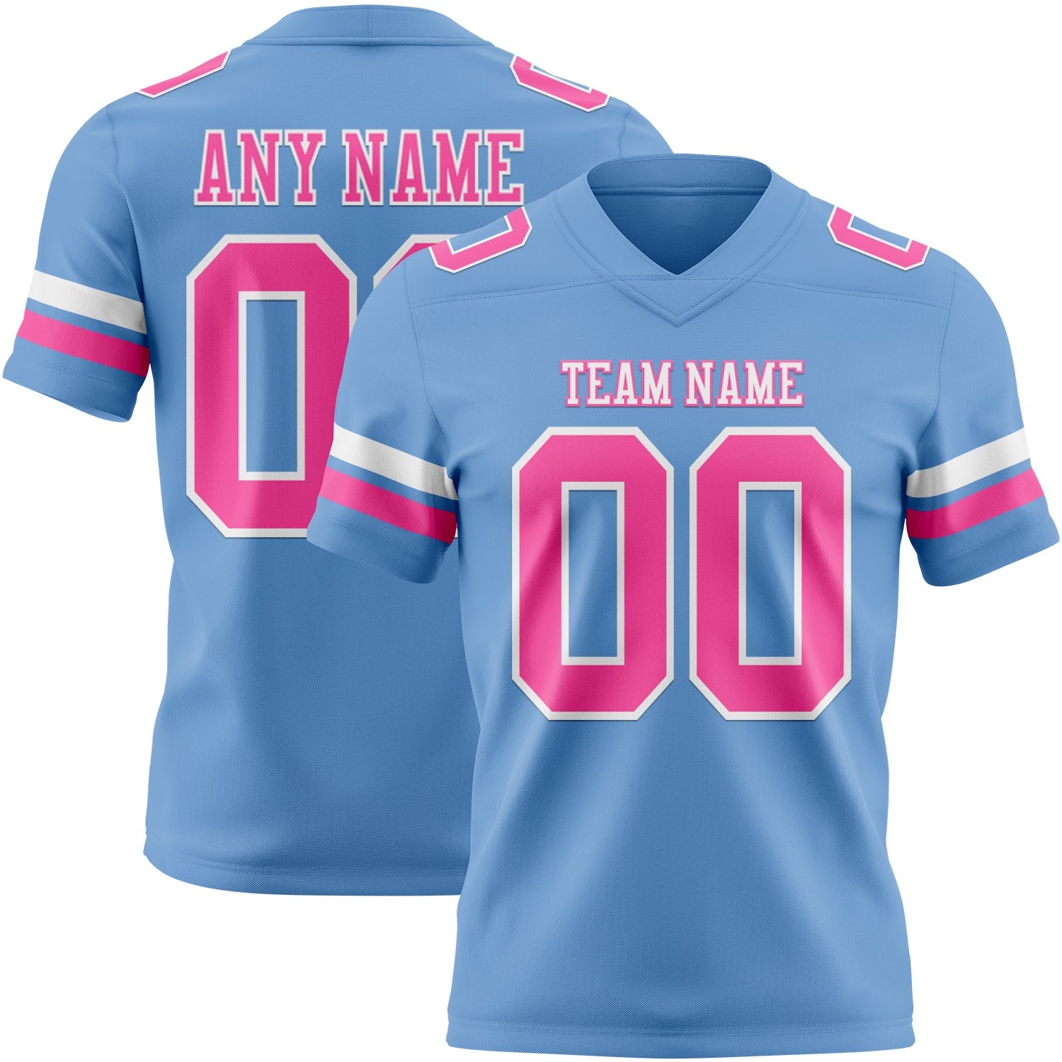 Custom Light Blue Pink-White Authentic Football Jersey - Main View