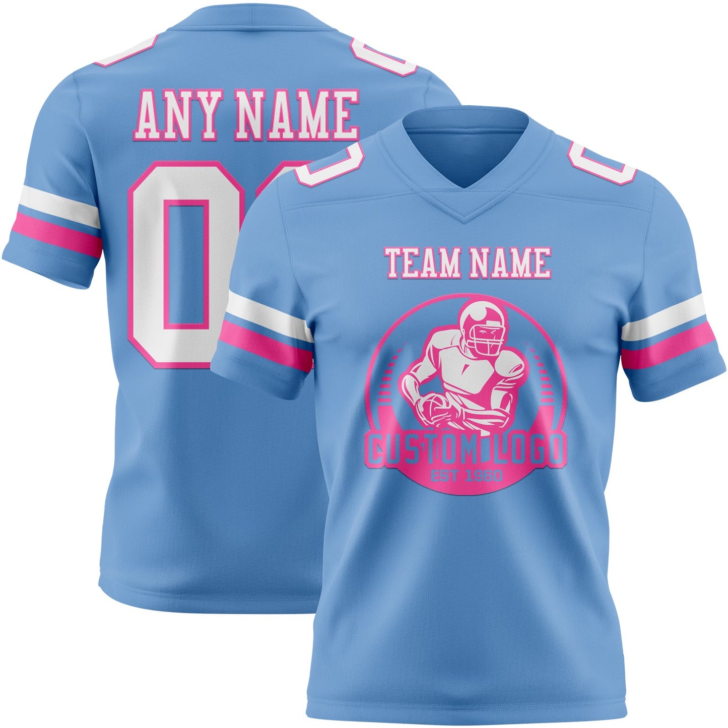 Custom Light Blue White-Pink Authentic Football Jersey view 2