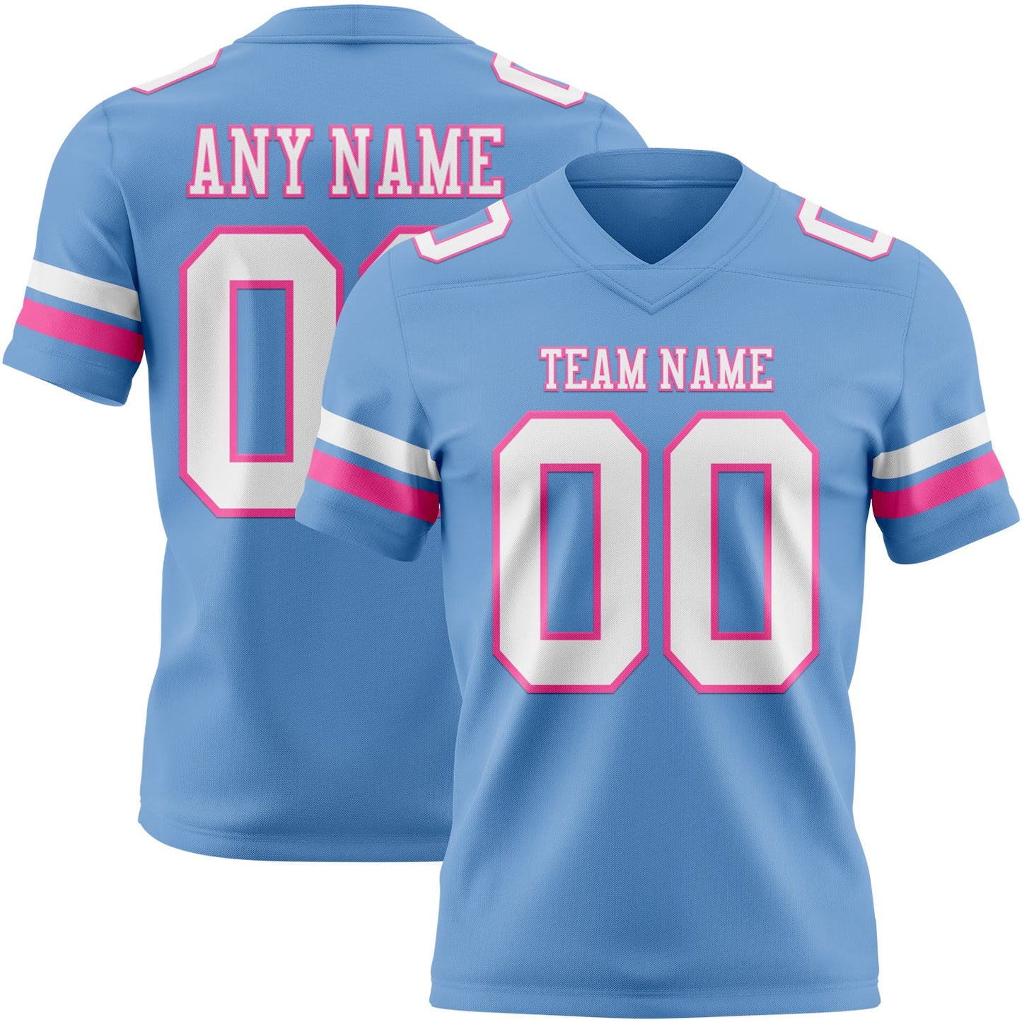 Custom Light Blue White-Pink Authentic Football Jersey - Main View