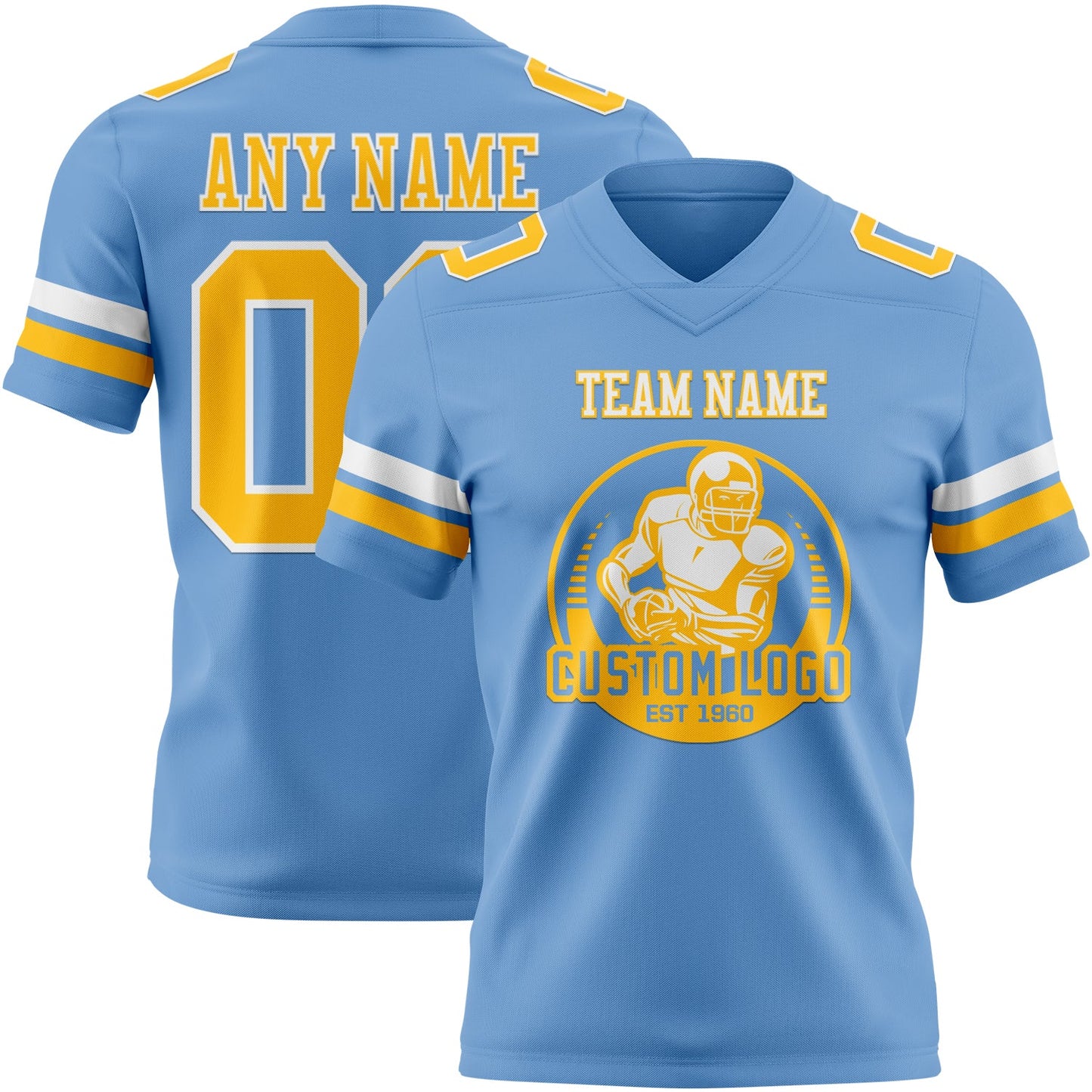 Custom Light Blue Gold-White Authentic Football Jersey view 2