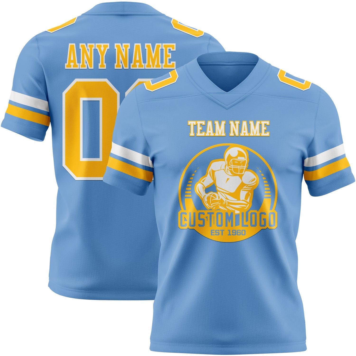 Custom Light Blue Gold-White Authentic Football Jersey view 2