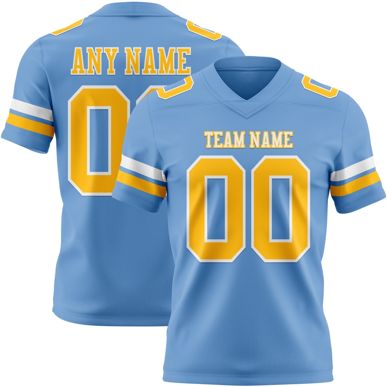 Custom Light Blue Gold-White Authentic Football Jersey - Main View