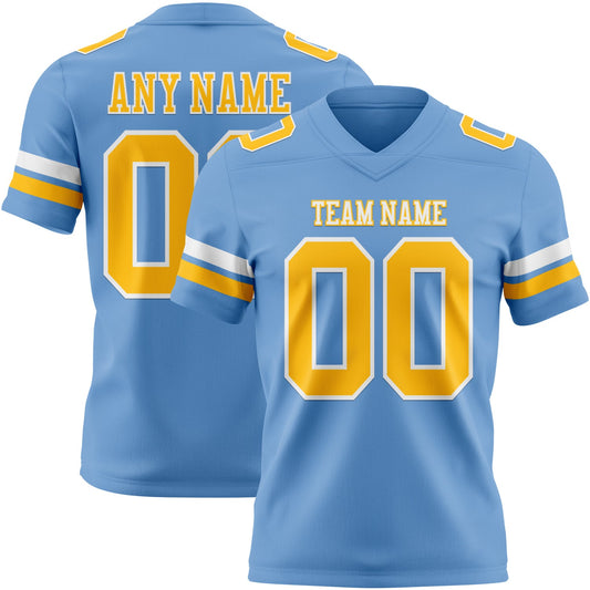 Custom Light Blue Gold-White Authentic Football Jersey - Main View