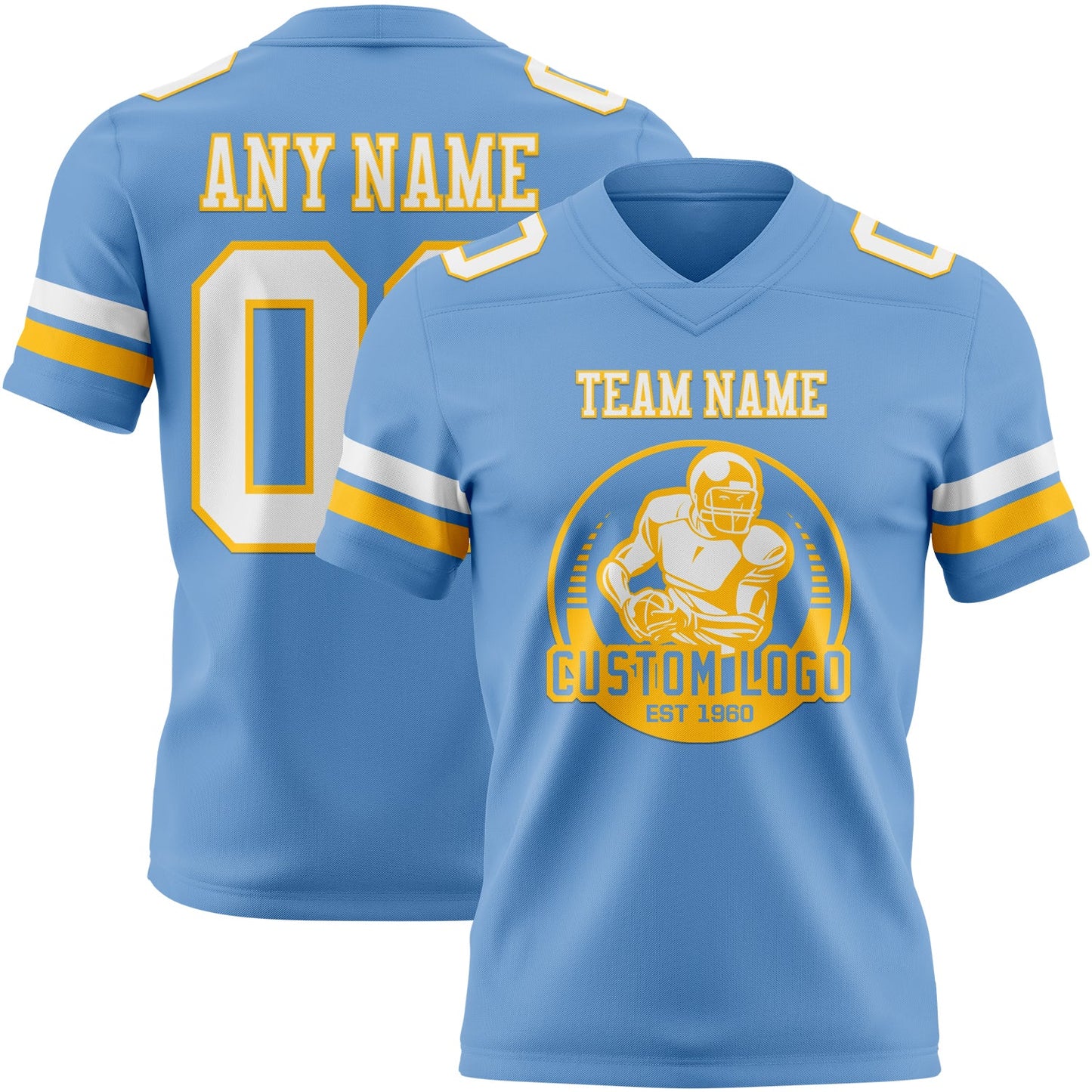 Custom Light Blue White-Gold Authentic Football Jersey view 2