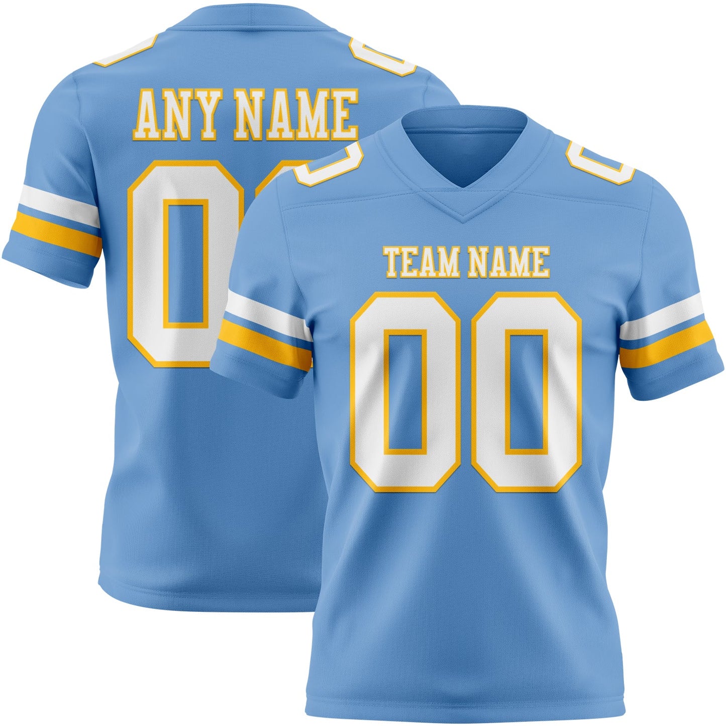Custom Light Blue White-Gold Authentic Football Jersey - Main View