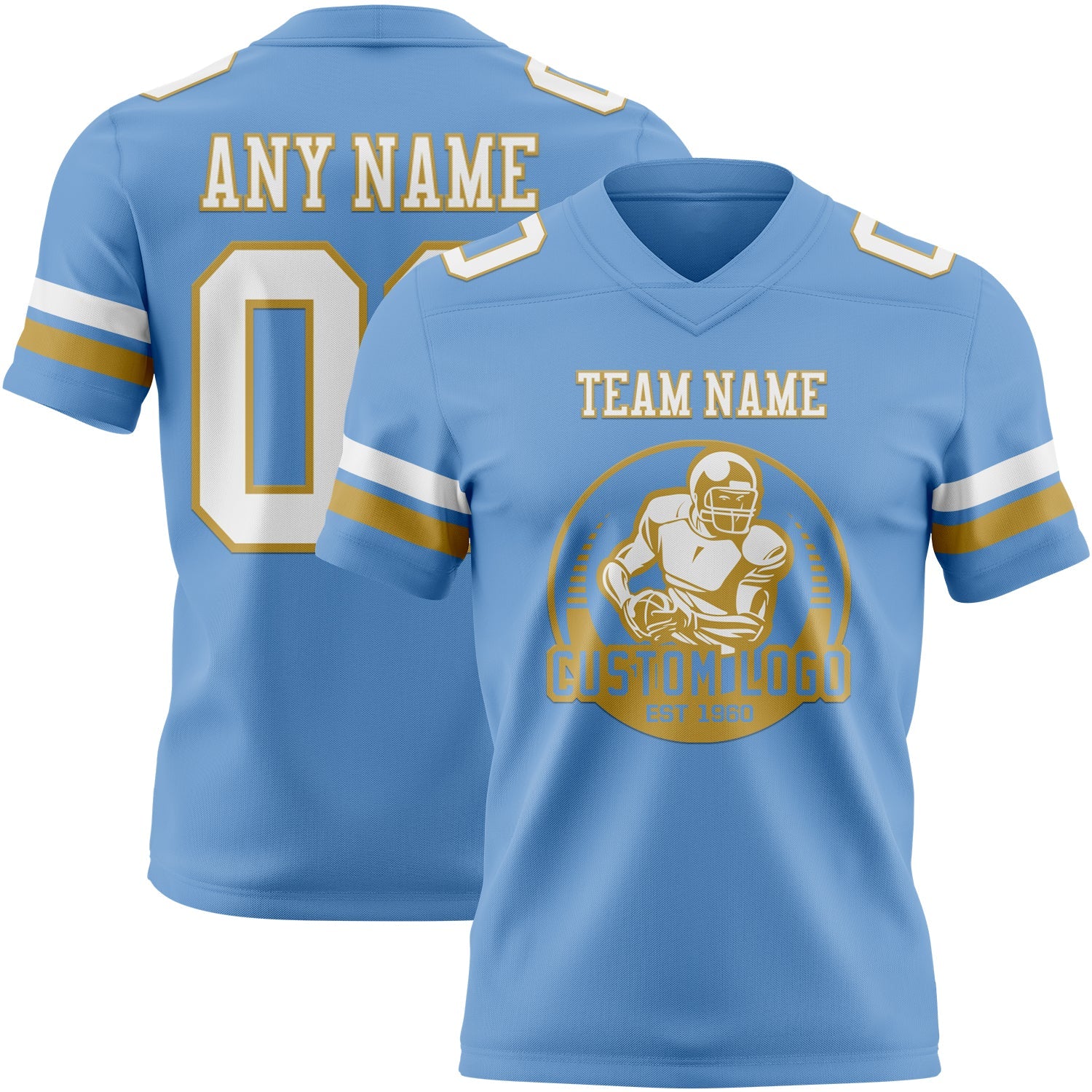 Custom Light Blue White-Old Gold Authentic Football Jersey view 2