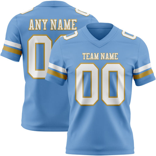 Custom Light Blue White-Old Gold Authentic Football Jersey - Main View