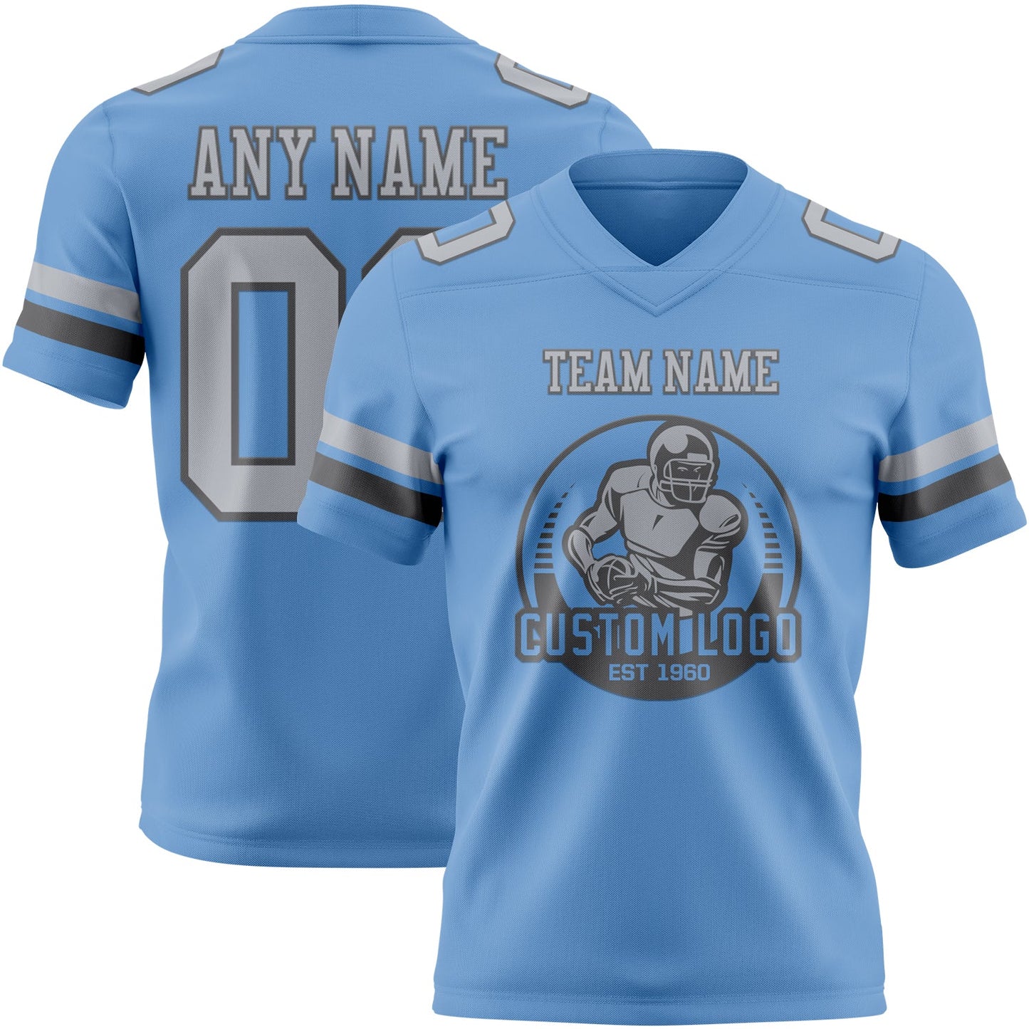 Custom Light Blue Gray-Steel Gray Authentic Football Jersey view 2